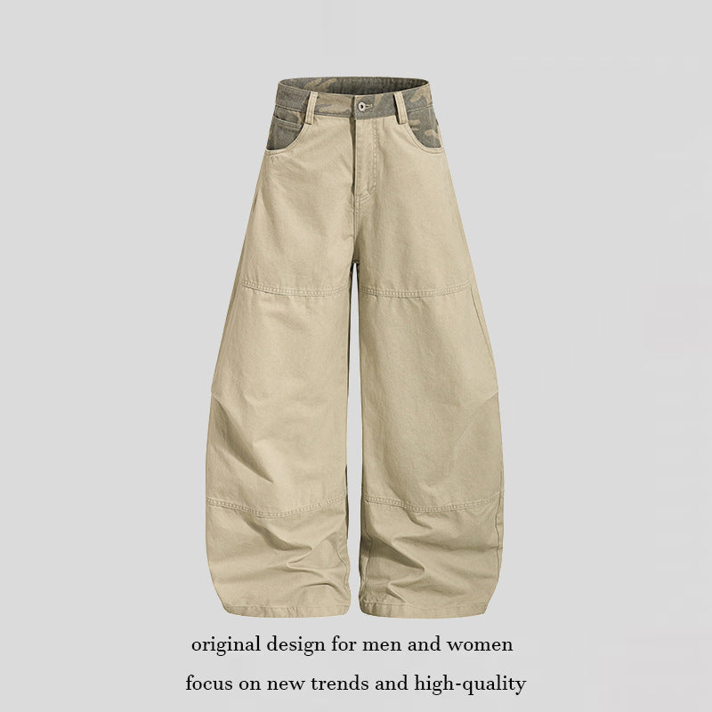 Damen weite Palazzohose aus Baumwolle mit Camouflage-Bund und Utility-Nähten Nord Taschen
