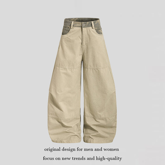 Damen weite Palazzohose aus Baumwolle mit Camouflage-Bund und Utility-Nähten Nord Taschen