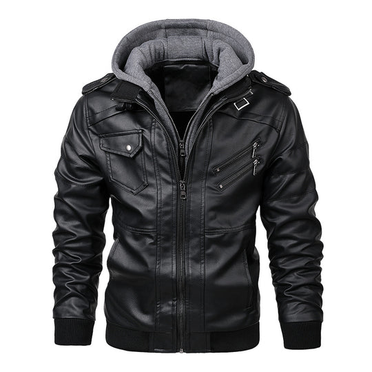 Herren Vintage-inspirierte Kunstleder-Bomber mit abtrennbarer Kapuzenblende und diagonalem Reißverschluss-Detail Nord Taschen