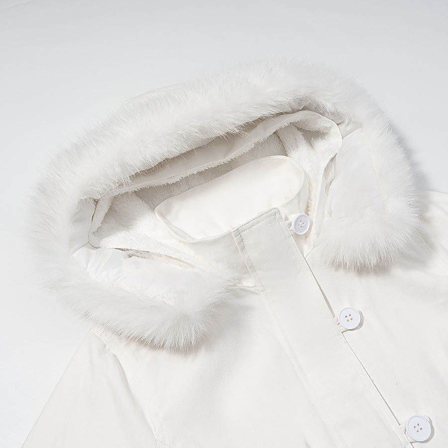 Damen Kurzjacke mit wattierter Fütterung, Kapuze mit Kunstfellbesatz und geripptem Saum Nord Taschen