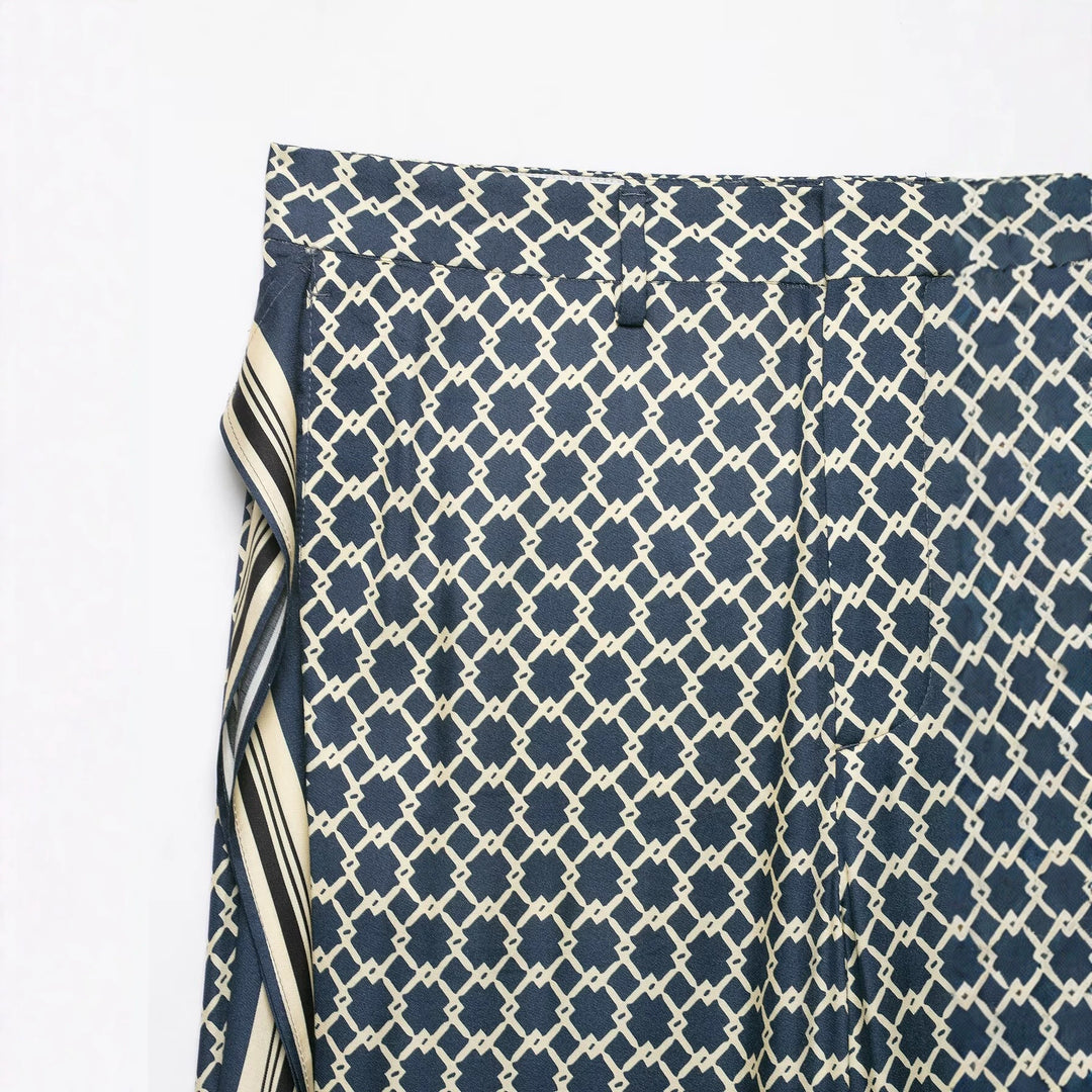 Damen Weite Palazzo‑Hose mit geometrischem Alloverprint und seitlichem Streifen Nord Taschen
