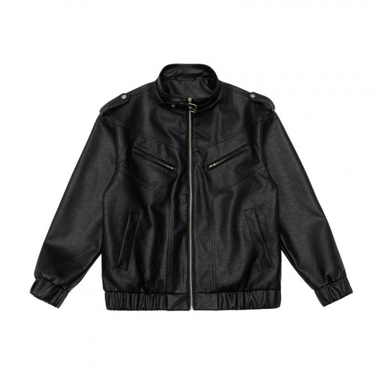 Herren Boxy Kunstleder-Blouson mit Stehkragen, Schulterklappen und elastischem Saum Nord Taschen