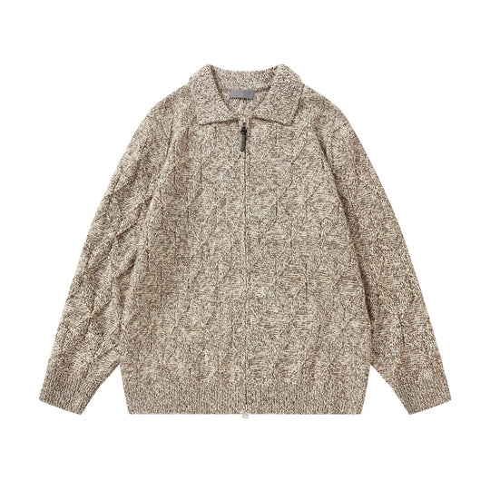 Damen Grob strukturierter Strick‑Zipcardigan mit Hemdkragen Nord Taschen