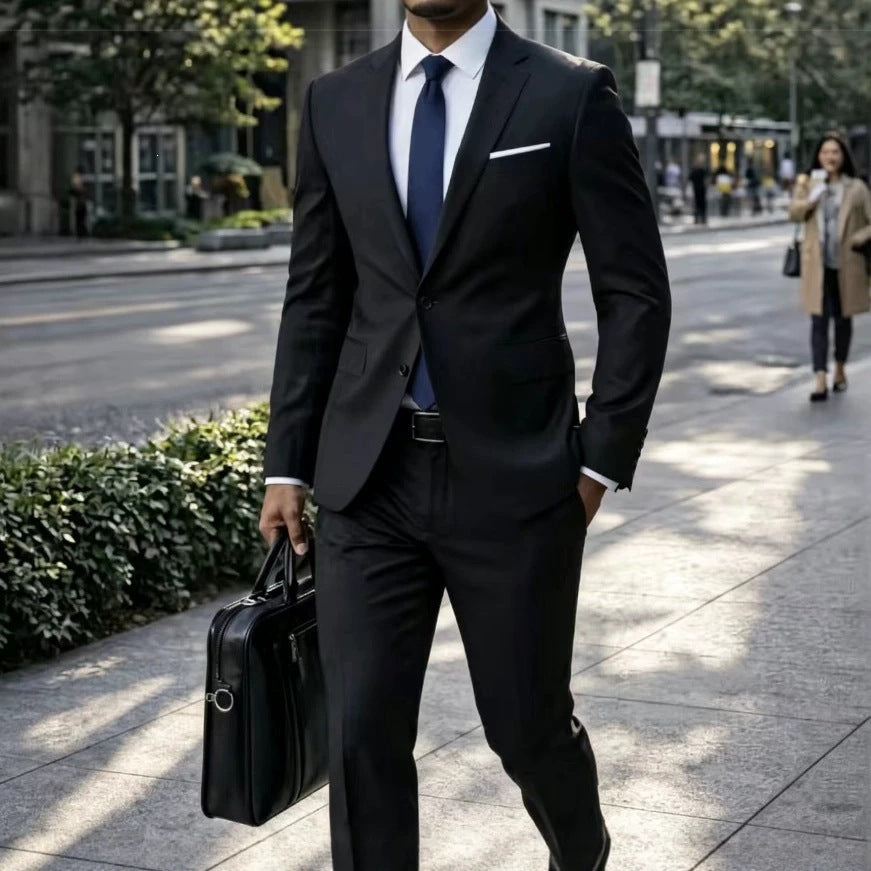 Herren Zweiteiliger Slim-Fit Businessanzug mit tailliertem Revers und schlanker Anzughose Nord Taschen