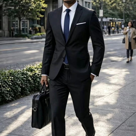 Herren Zweiteiliger Slim-Fit Businessanzug mit tailliertem Revers und schlanker Anzughose Nord Taschen