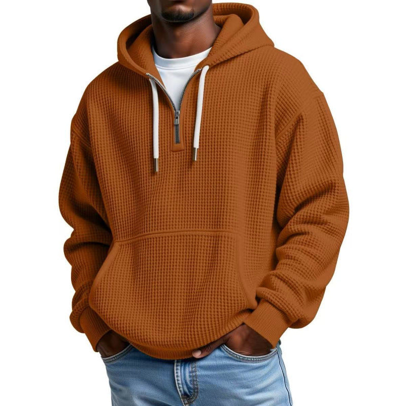 Herren Waffelstruktur-Hoodie mit halbem Reißverschluss und Kängurutasche Nord Taschen