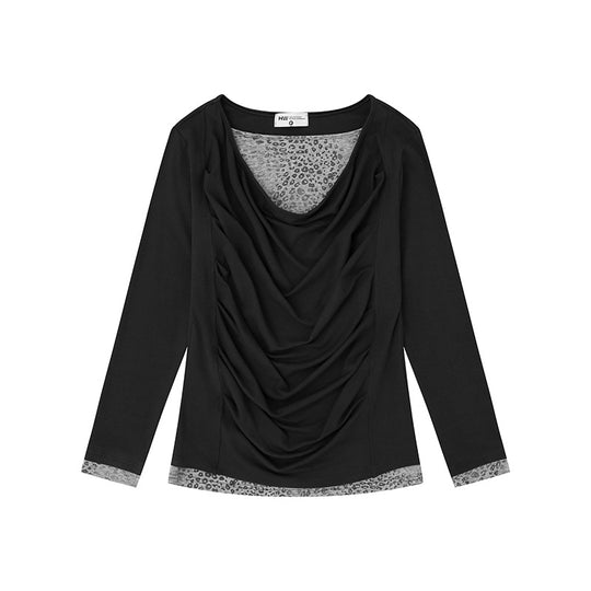 Damen Figurumschmeichelndes Langarmshirt mit Wasserfall-Drapierung und Animal-Inneneinsatz Nord Taschen