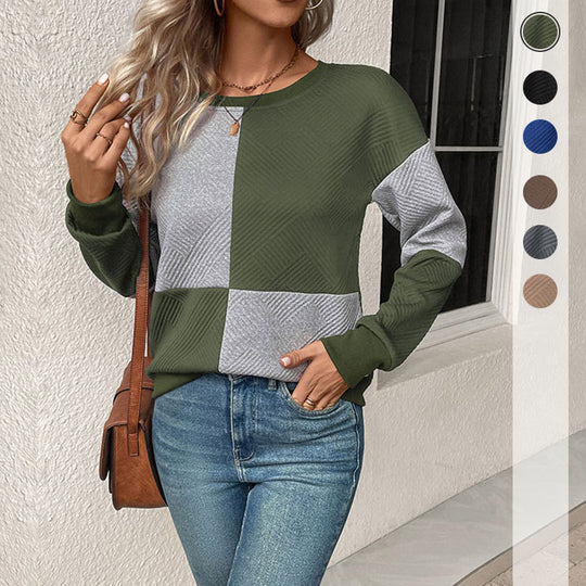 Damen Colorblock-Pullover mit Strukturstrick und Rundhalsausschnitt Nord Taschen