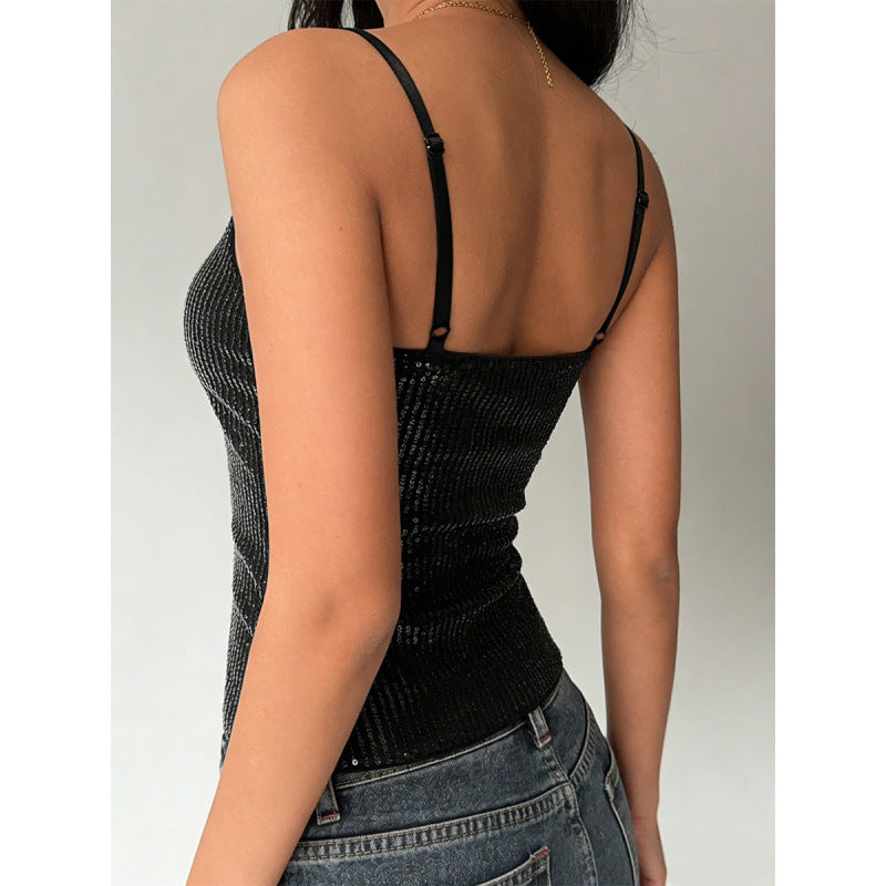 Damen Elegantes Spaghetti-Träger-Top mit Pailletten und figurbetontem Schnitt