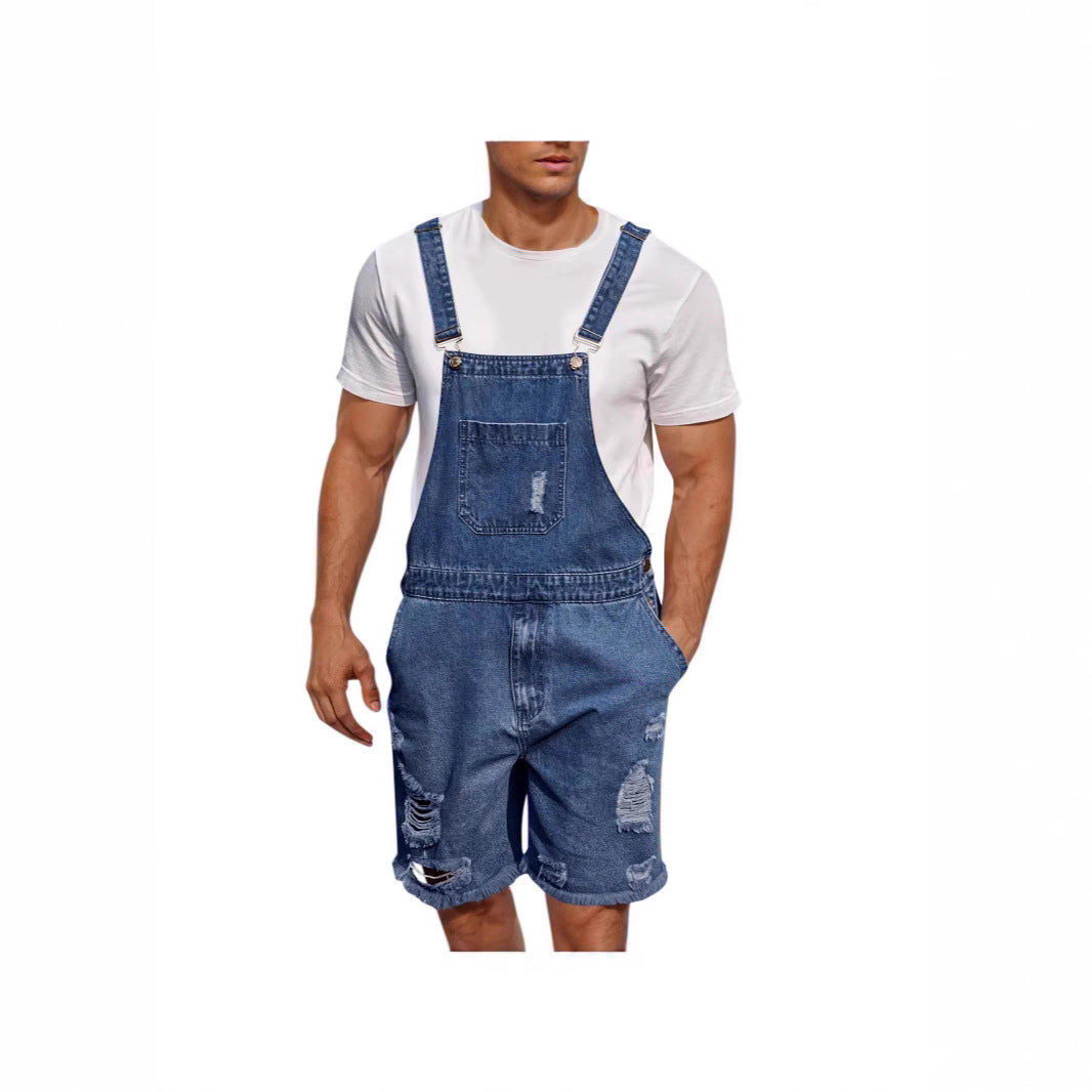 Herren Denim-Latzshorts im lässigen Design mit Aufgesetzten Taschen