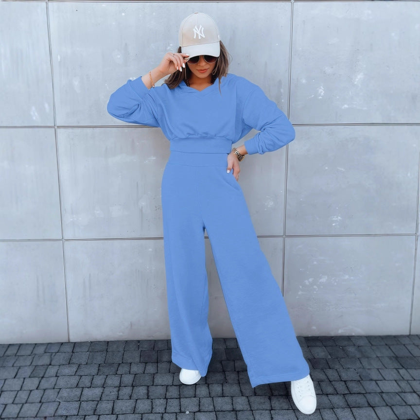 Damen Loungewear-Set mit Cropped V‑Ausschnitt-Pullover und hochtaillierter Palazzohose Nord Taschen