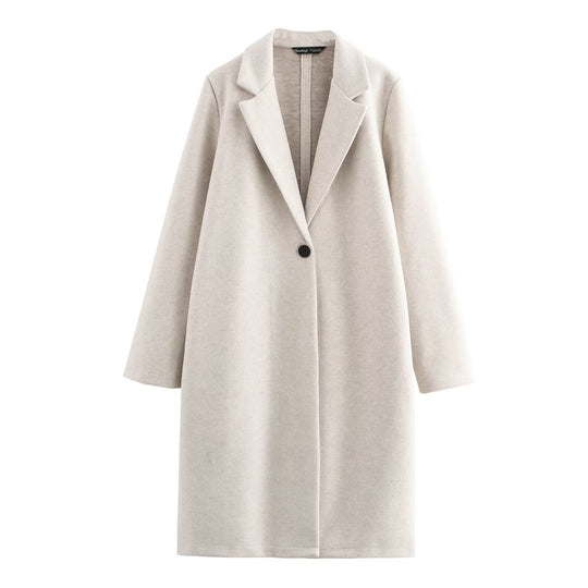 Damen Puristischer Longline-Mantel mit Reverskragen, Ein-Knopf‑Verschluss und weichem Filzfinish Nord Taschen