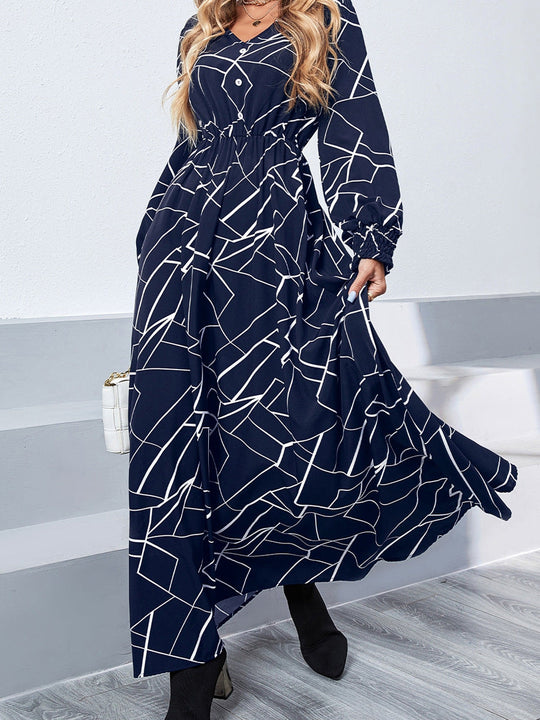 Damen Maxikleid mit geometrischem Muster und V-Ausschnitt Nord Taschen