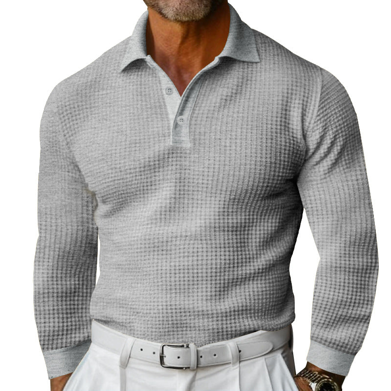 Herren Waffelstruktur-Poloshirt mit Langarm, Slim-Fit und Kentkragen Nord Taschen