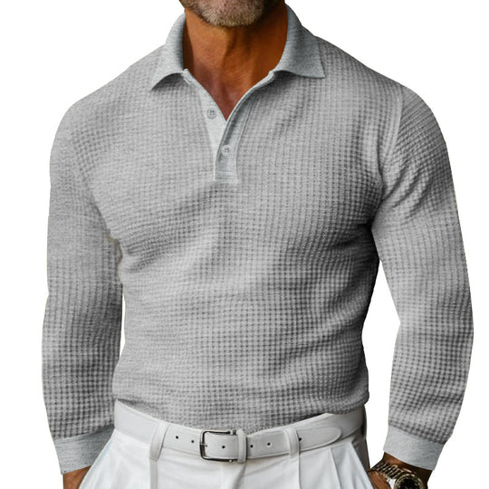 Herren Waffelstruktur-Poloshirt mit Langarm, Slim-Fit und Kentkragen Nord Taschen