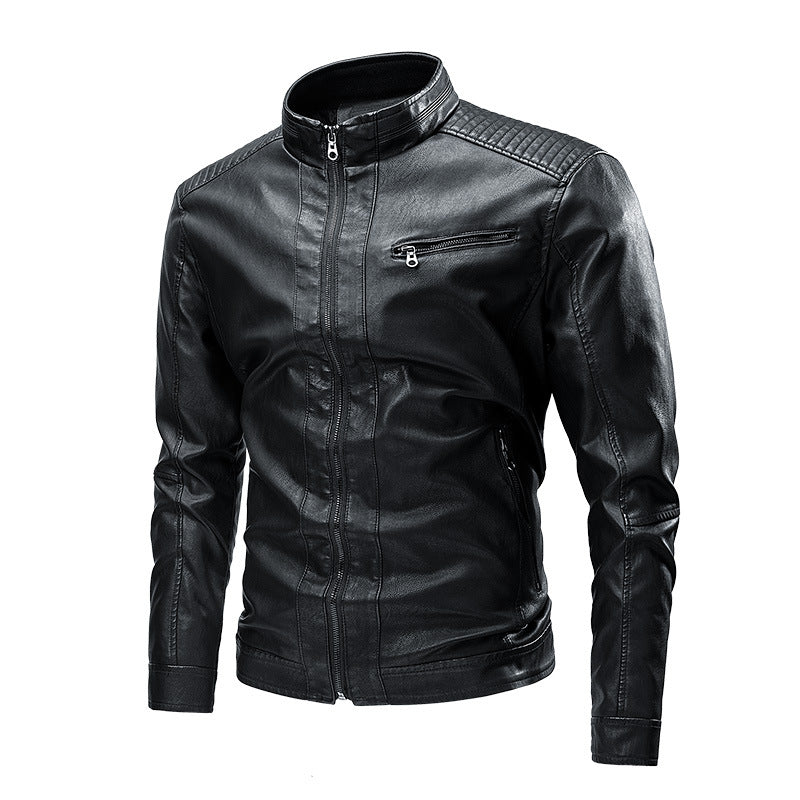Herren Biker-Lederimitatjacke im Racing-Stil mit Stehkragen und Reißverschlusstaschen Nord Taschen