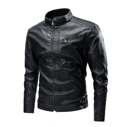 Herren Biker-Lederimitatjacke im Racing-Stil mit Stehkragen und Reißverschlusstaschen Nord Taschen
