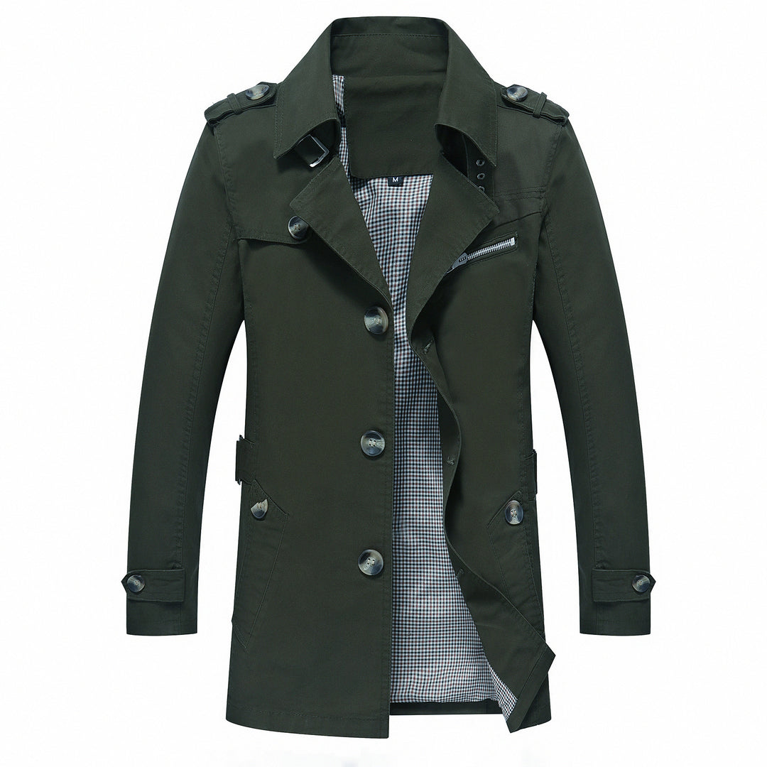 Herren Eleganter Field‑Trench mit tailliertem Schnitt, Schulterklappen und verstellbaren Manschetten Nord Taschen