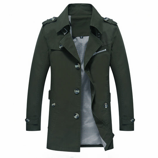 Herren Eleganter Field‑Trench mit tailliertem Schnitt, Schulterklappen und verstellbaren Manschetten Nord Taschen