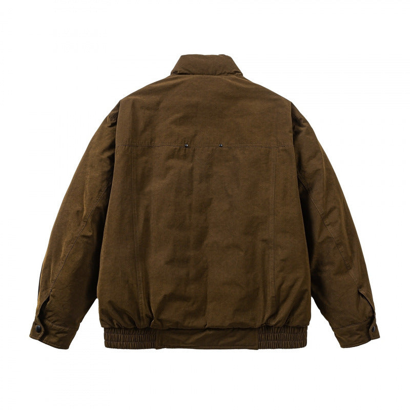 Herren Oversized Bomberjacke aus Veloursleder‑Optik mit hohem Stehkragen und elastischem Saum Nord Taschen