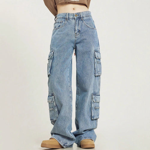 Damen Weite Cargo-Denim-Jeans mit mehreren Klapptaschen und relaxed Fit Nord Taschen