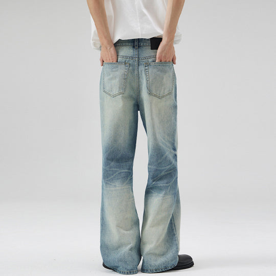 Herren Tiefsitzende Fließende Denim‑Schlaghose mit verlängertem Saum und Used‑Finish Nord Taschen