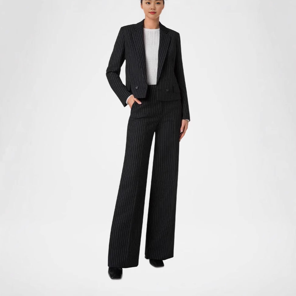 Damen Nadelstreifen Tailoring-Anzug mit Wide‑Leg Hose Nord Taschen
