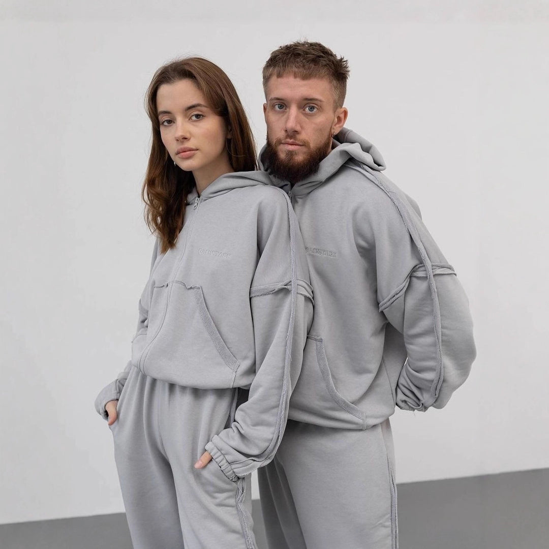 Unisex Oversize Hoodie-Set aus weichem Fleece mit Reißverschluss und Jogginghose Nord Taschen