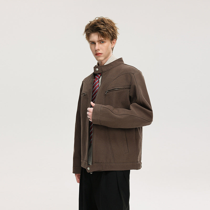 Herren Lässige Utility‑Jacke mit Stehkragen, Reißverschluss und Brusttaschen Nord Taschen