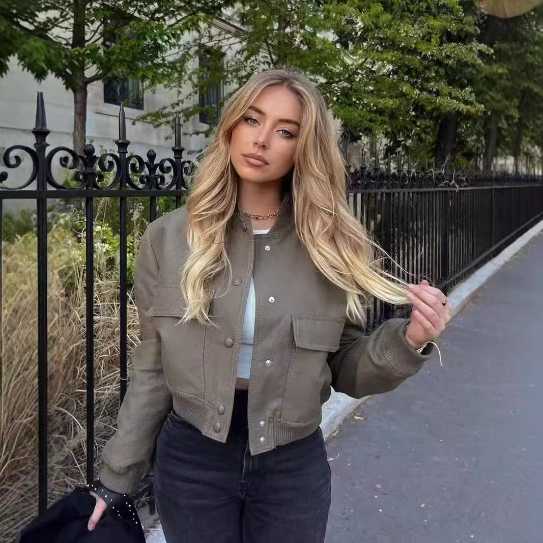 Damen Kurzjacke im Bomberstil mit Leoparden‑Fauxfell und Rippbündchen Nord Taschen
