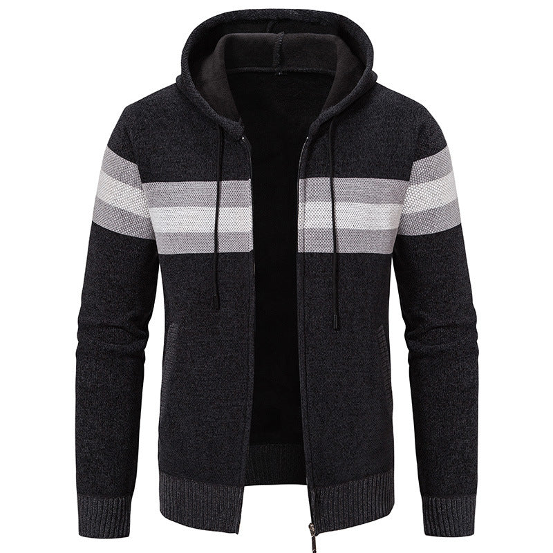 Herren Kapuzen-Strickjacke mit durchgehendem Reißverschluss, Kontraststreifen und Eingrifftaschen Nord Taschen
