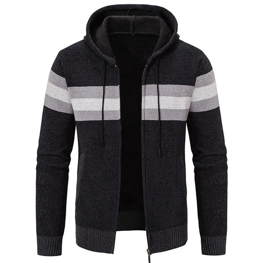 Herren Kapuzen-Strickjacke mit durchgehendem Reißverschluss, Kontraststreifen und Eingrifftaschen Nord Taschen