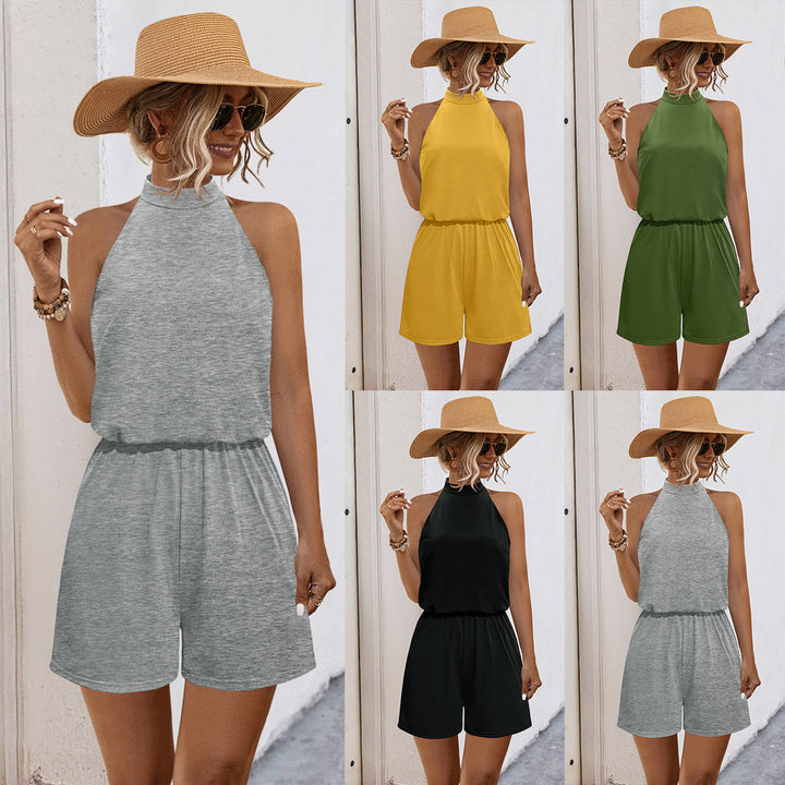 Damen Halter-Jumpsuit mit elastischem Bund und lässigem Stil