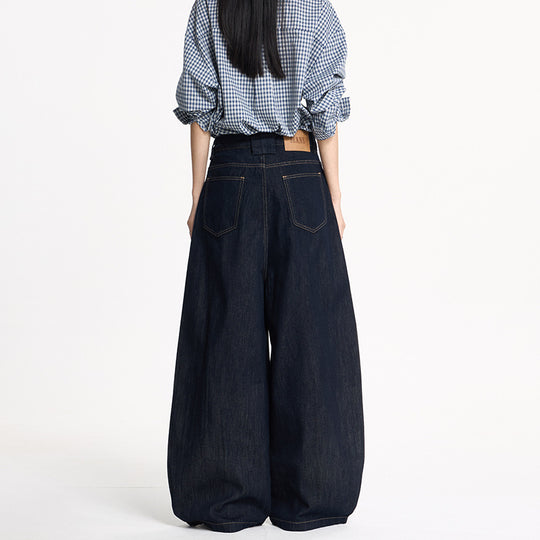 Damen Extraweite High‑Waist Denim‑Hose mit bodenlangem weitem Bein Nord Taschen