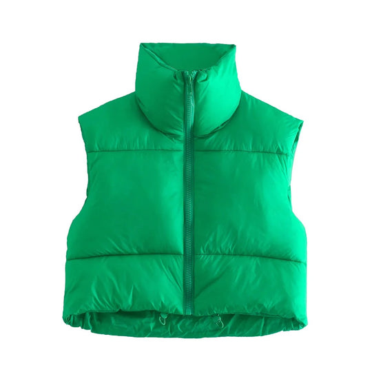 Damen kurze Steppweste mit hohem Stehkragen, leichter Puffer‑Optik und verstellbarem Saum Nord Taschen