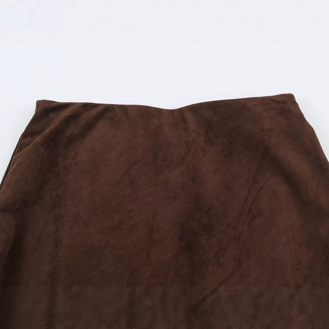 Damen A‑Linien Midirock mit Veloursoptik und Chiffon‑Volant Nord Taschen