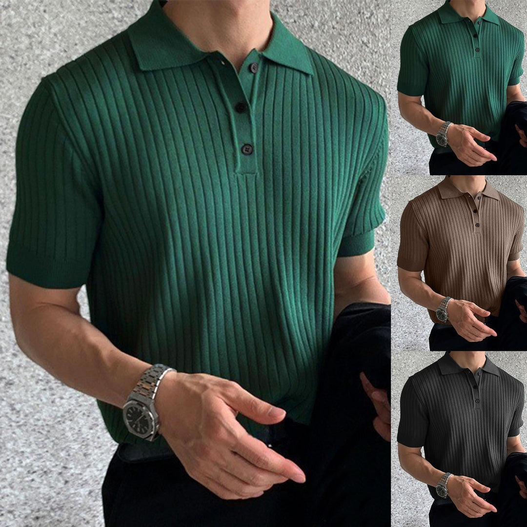 Herren nan schmal geschnittenes geripptes Poloshirt aus Feinstrick mit Kurzarm und Polokragen