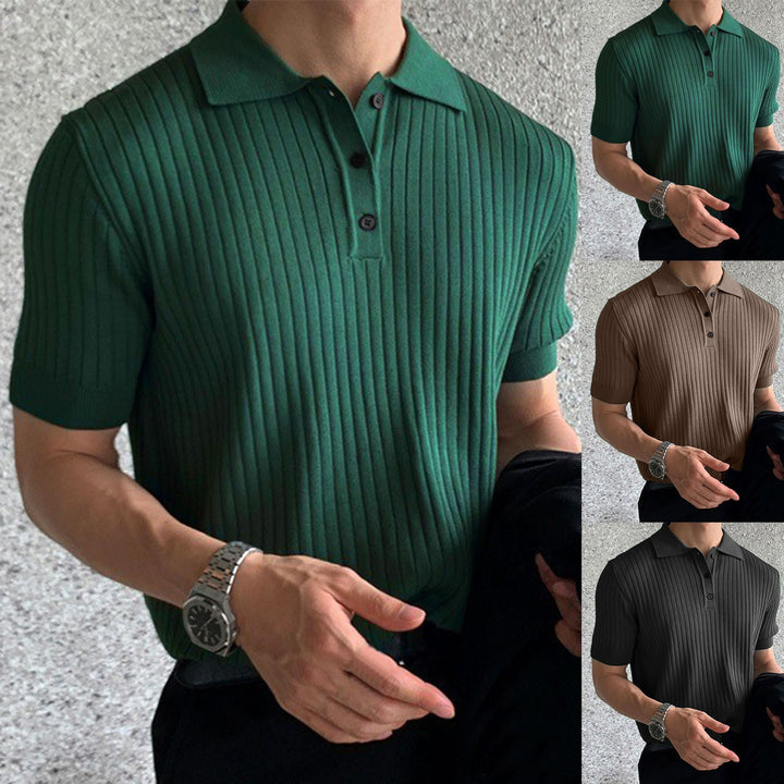 Herren nan schmal geschnittenes geripptes Poloshirt aus Feinstrick mit Kurzarm und Polokragen