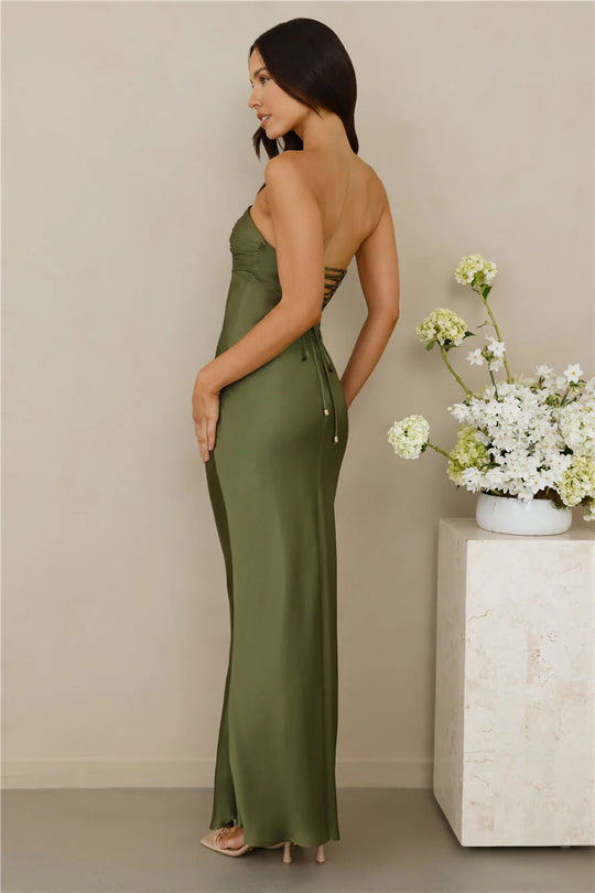 Damen Elegantes trägerloses Maxikleid mit schimmerndem Satin und figurbetontem Schnitt