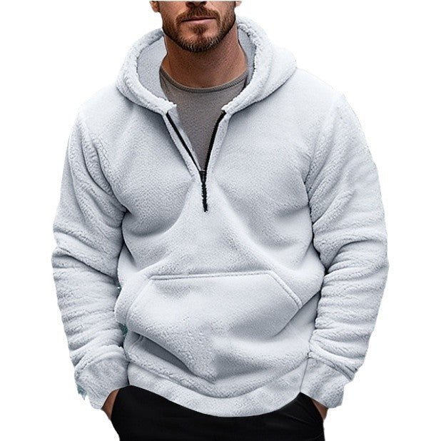 Herren sherpa fleece-hoodie mit halbem Reißverschluss, Kapuze und großer Kängurutasche Nord Taschen