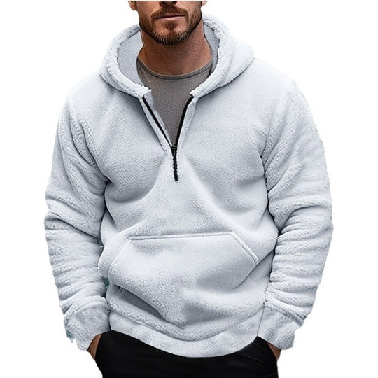 Herren sherpa fleece-hoodie mit halbem Reißverschluss, Kapuze und großer Kängurutasche Nord Taschen