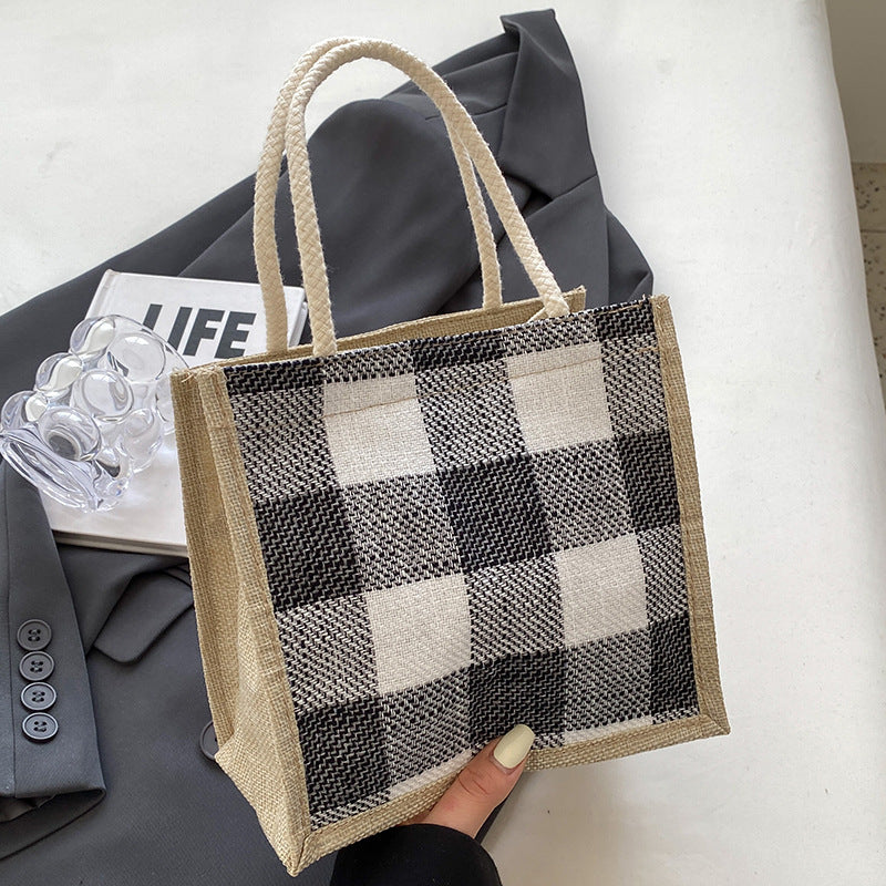 Damen Jute-Tasche im modernen Karomuster Nord Taschen