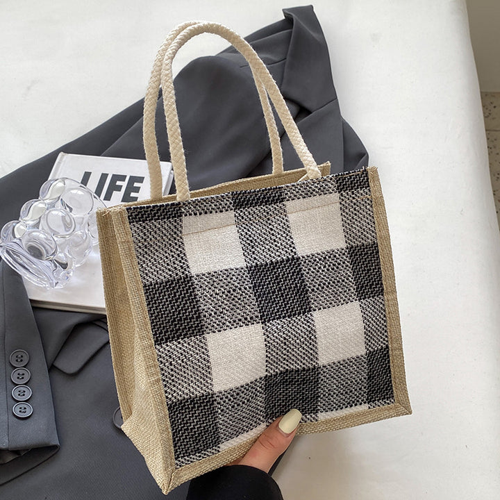 Damen Jute-Tasche im modernen Karomuster Nord Taschen