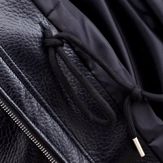 Damen Oversize Kunstlederjacke mit Stehkragen, Tunnelzug-Taille und aufgesetzten Taschen Nord Taschen