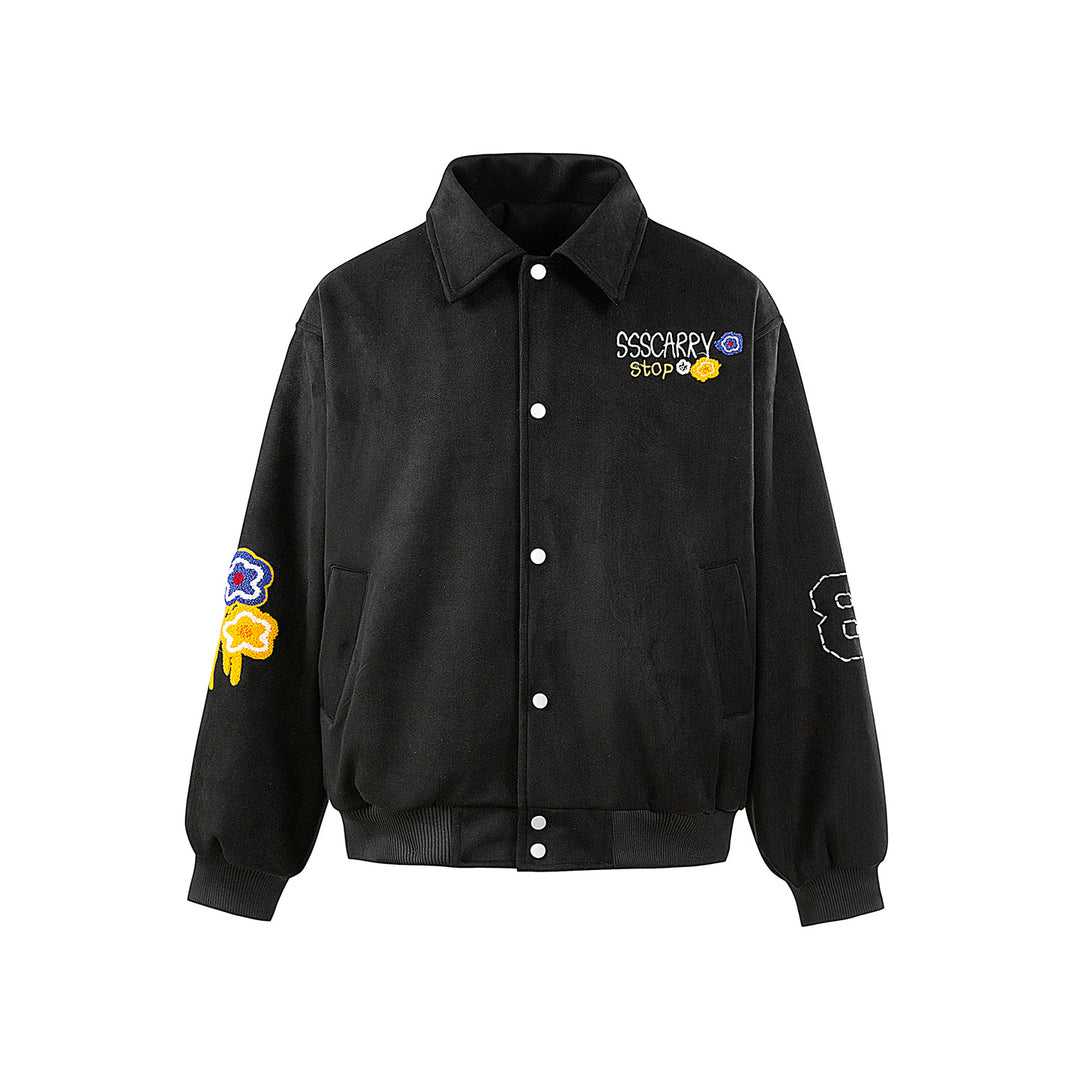 Unisex Boxy‑Blousonjacke mit gestickten Blumenpatches und elastischem Saum Nord Taschen