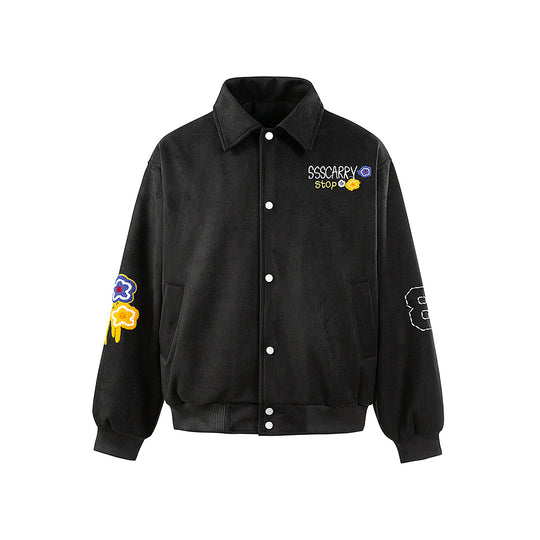 Unisex Boxy‑Blousonjacke mit gestickten Blumenpatches und elastischem Saum Nord Taschen