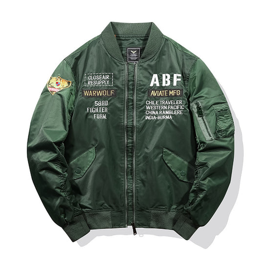 Herren Piloten-Bomberjacke im Vintage-Militärstil mit Stickpatches und Utility-Ärmeltasche Nord Taschen