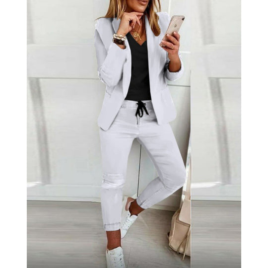Damen Zweiteiliges Stretch-Jersey-Blazer-Set mit Kordelzug-Jogginghose Nord Taschen