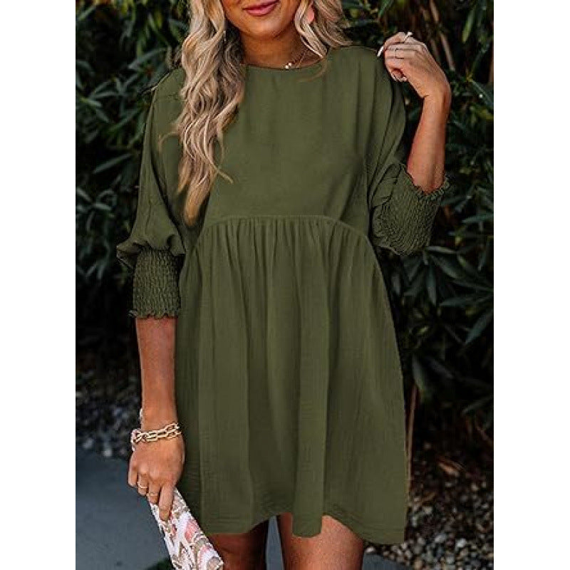 Damen Lockeres Babydoll-Kleid mit Ballonärmeln und geraffter Taille Nord Taschen