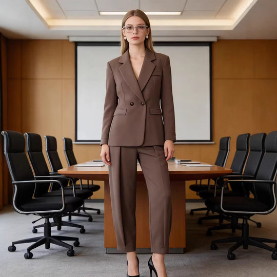 Damen Tailliertes zweiteiliges Blazer- und Bundfaltenhose-Set Nord Taschen